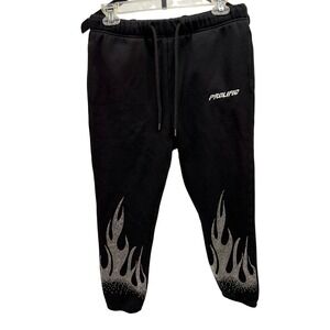 Prolific Black Rhinestone Flame Joggers Sweatpants Small Streetwear Y2K Biker